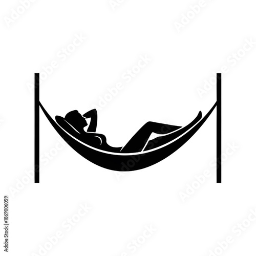 minimal black silhouette of a person relaxing in a hammock