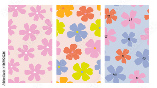 Collection colorful floral pattern in childish style. Simple abstract flower pattern. Design for fabric, textile, covers, cover, background.