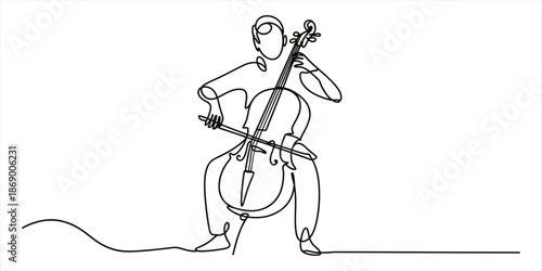 Minimalist artistic illustration of a cellist playing a beautiful piece of music Vector, illustration