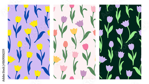 Colorful tulip flower seamless pattern spring collection. Simple fun pattern design for kids clothes, background, cover, fabric, textile, wallpaper.