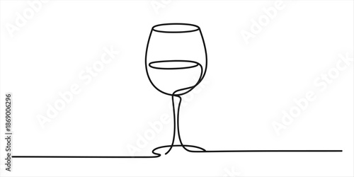 Abstract art single continuous line drawing of a wine glass on a white background Vector, illustration