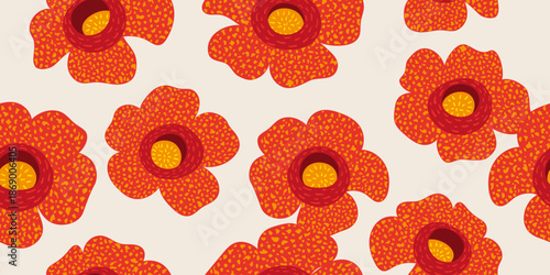 Beautiful rafflesia flower pattern with exotic motifs. Tropical corpse flower pattern. Design for fabric, decor, wrapping, textile, wall art.