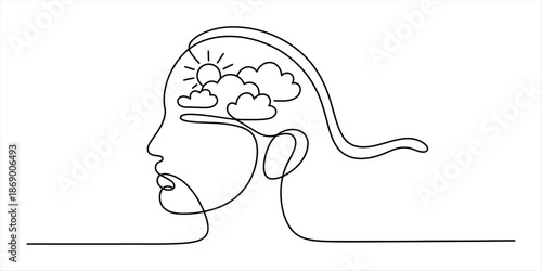 A continuous line drawing illustrating a person's inner thoughts and positive mindset Vector, illustration