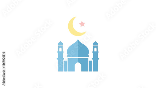 Mosque Icon with Crescent Moon Symbol.