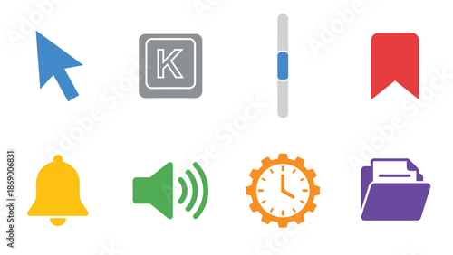 Colorful Flat Design Icon Set for User Interface and Web Applications