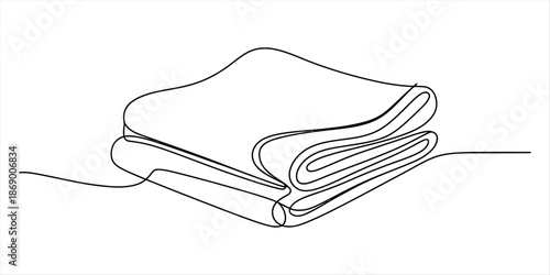 Continuous line drawing of a neatly folded towel on a white background Vector, illustration