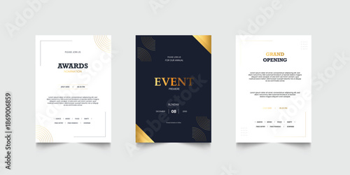 Invitation celebration with golden element decoration for luxury elegant vip royal poster. Luxury wedding invitation card or event set with minimalist gold decoration