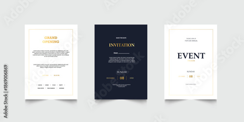 Invitation celebration with golden element decoration for luxury elegant vip royal poster. Luxury wedding invitation card or event set with minimalist gold decoration