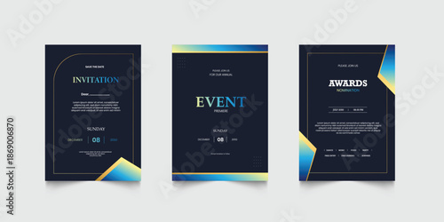 Invitation celebration with golden element decoration for luxury elegant vip royal poster. Luxury wedding invitation card or event set with minimalist gold decoration