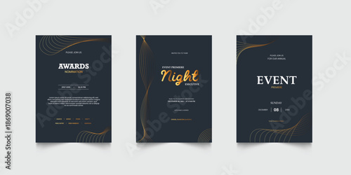 Invitation celebration with golden element decoration for luxury elegant vip royal poster. Luxury wedding invitation card or event set with minimalist gold decoration