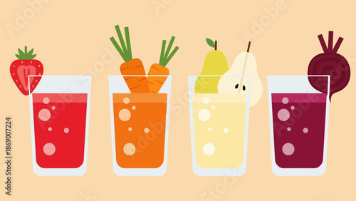 Vibrant Fruit and Vegetable Smoothies in Glasses.