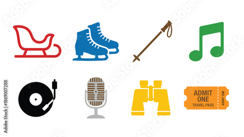Colorful Icons Representing Leisure and Entertainment Activities