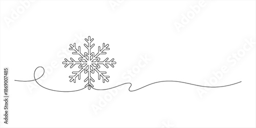 A minimalist continuous line art drawing of a single snowflake for winter design Vector, illustration