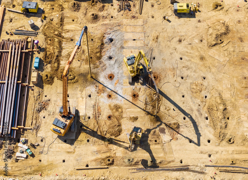 Aerial view of construction site with heavy machines