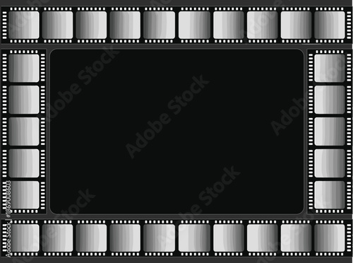 Premium collection of cinematic gold film strips and monochrome negative frames for professional movie production and photography layout design
