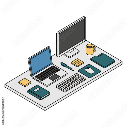 Isometric Office Desk Setup