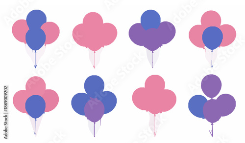Realistic 3D balloon cluster vector illustration pink blue and purple decor for birthday and wedding events