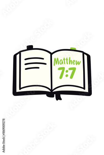 An Open Book with a passage from Matthew 7:7 