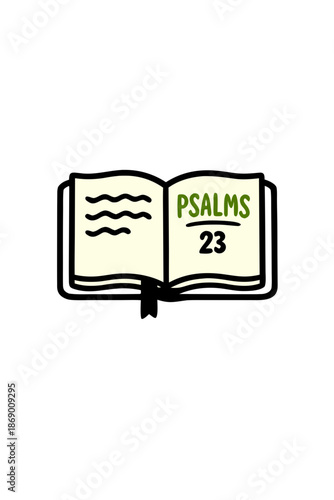 Open book of Psalms with text reading Psalm 23. This image could be used to illustrate themes related to faith and spirituality. 