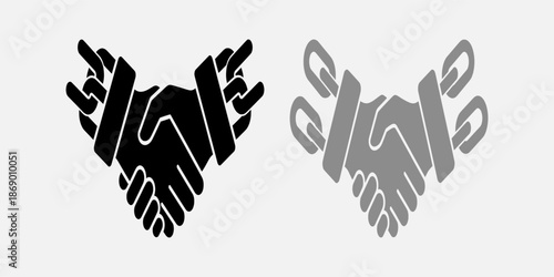 Two pairs of hands shaking in a symbol of partnership and cooperation, illustrated in a simple graphic style