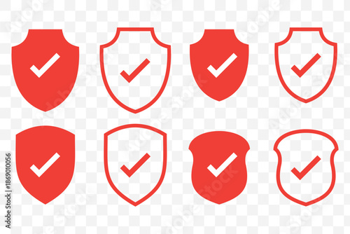 Shield check icon set. Outline symbol editable.
