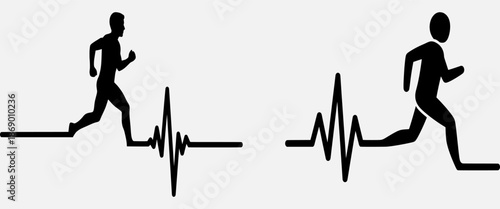 Runner silhouette illustration with heartbeat waveform graphic design