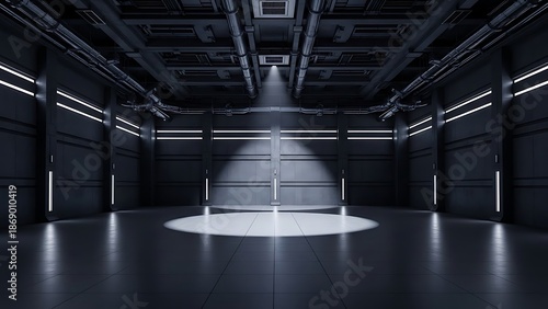 Wallpaper Mural Empty square room with dark architecture Interior visualisation of a industrial or science fiction building Torontodigital.ca