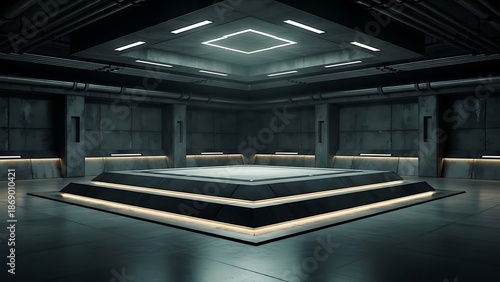 Wallpaper Mural Empty square room with dark architecture Interior visualisation of a industrial or science fiction building Torontodigital.ca