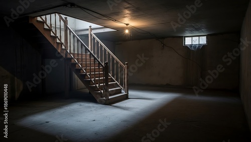 Wallpaper Mural Empty square room with The stairway in the dark basement Torontodigital.ca