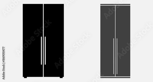 Modern minimalist double door wardrobes in black and gray tones, viewed from the front