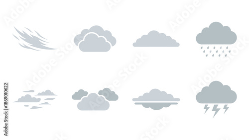 Weather Icons Collection - Clouds, Rain, and Storm Symbols in Minimal Design
