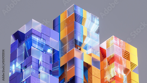 Stacked modular tech towers built from translucent panels