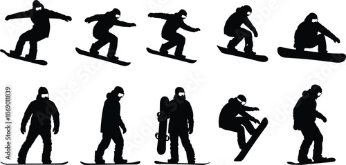 snowboarding, snowboarder, silhouette, winter, athlete, sport, vector, mountain, extreme, activity, action, hobby, vacation, snow, recreation,
