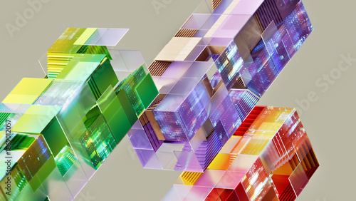 Interlocking glass modules forming diagonal data structures