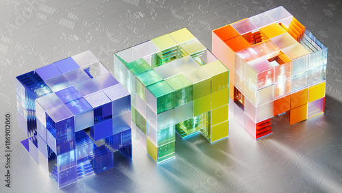 Modular glass data cubes on a circuit surface
