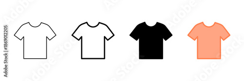 Set of minimalist t-shirt icons with transparent background, depicting casual apparel symbols for fashion apps, online stores, and clothing themes, vector illustration