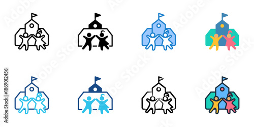 Preschool icons set multiple style collection. Editable stroke 
