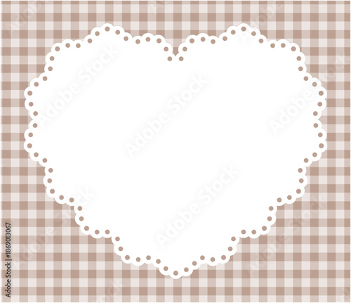 かわいいハートのレースフレームのベクターイラスト。ギンガムチェック、枠