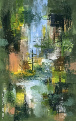 Abstract Nature Landscape with Colorful Brushstrokes