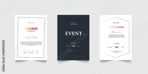 Invitation celebration with golden element decoration for luxury elegant vip royal poster. Luxury wedding invitation card or event set with minimalist gold decoration