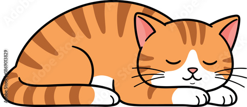 Vector illustration of a cute ginger tabby cat sleeping peacefully isolated on white background.