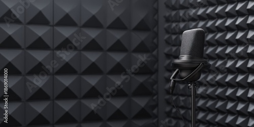 Professional Microphone in a Soundproof Recording Studio with Acoustic Panels audio