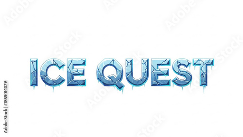 Frozen ice quest text with cracked and melting effect on white background with winter and cold and glacier and frosty and icy and chilly and frozen text with chilled