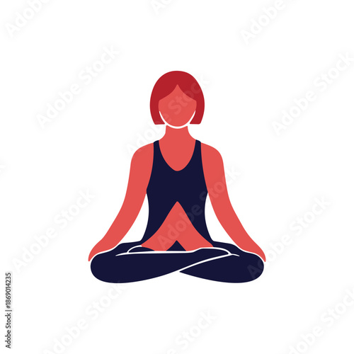 A black vector illustration of a fit woman sitting in a lotus pose silhouette, symbolizing zen meditation, spiritual health, and relaxation through yoga exercise