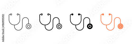 Set of minimalist stethoscope icons with transparent background, depicting medical diagnostic tools, healthcare symbols, and doctor's equipment, vector illustration
