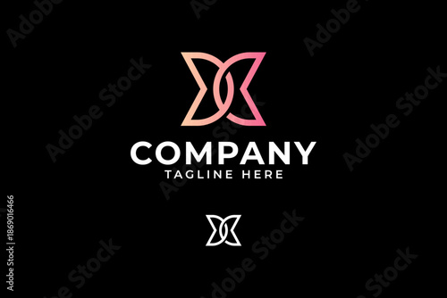 Letter X with butterfly shape abstract logo design for boutique branding. Letter M with tulip minimalist logo for fashion identity. Mirrored x form shape logo design for jewelry business