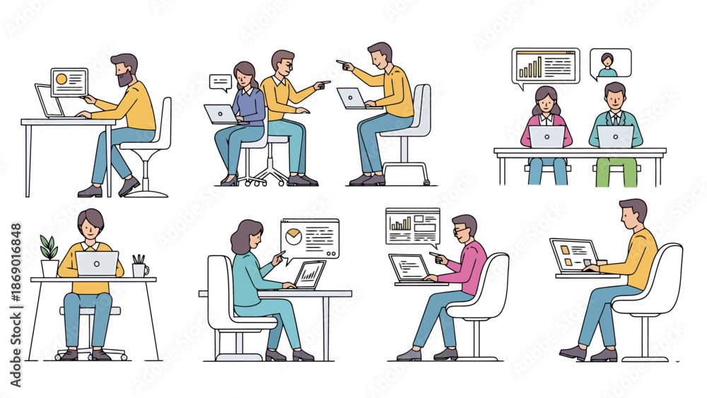 Naklejka premium Diverse Colleagues Collaborating and Working Remotely with Digital Devices