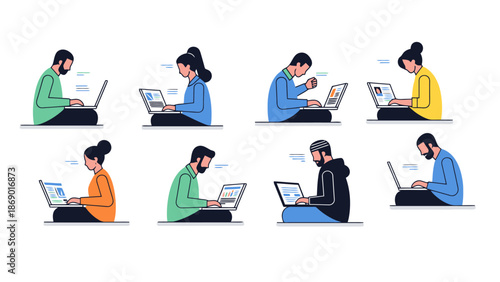 Diverse Group of People Working on Laptops Online Collaboration Remote Work Concept