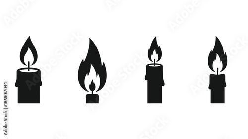 Four black silhouette icons depicting lit candles in varying styles