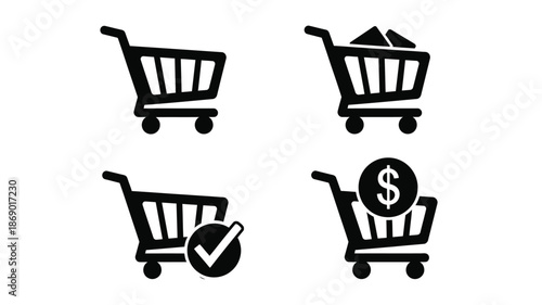 Shopping carts and a dollar sign representing online retail and purchases